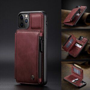 Red Wallet Card Case Magnet Flip Zip Cover for iPhone13 Pro Max（6.7）